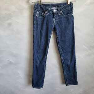 True Religion Skinny Capri Low Rise Y2k 00s Horseshoe Bling Pockets Size 25